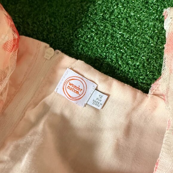 Wonder Nation Girls Apricot Metallic Mesh Puff Sleeve Zip Dress Size 12 Plus - Picture 9 of 14